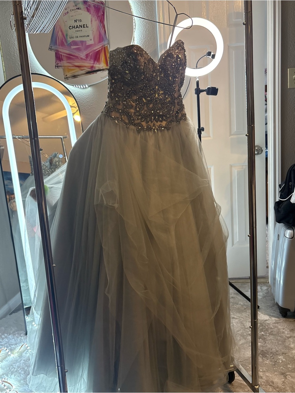 Terani Couture Silver Embellished Tulle Party Dress - Picture 6 of 7